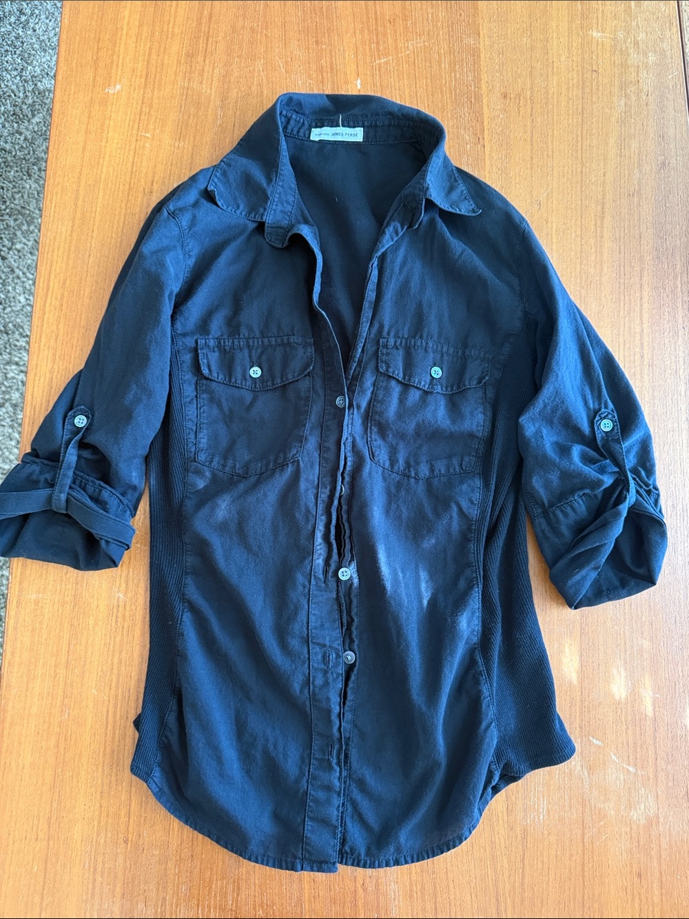 James Peres Casual black Button-Down Shirt with Roll-Tab Sleeves